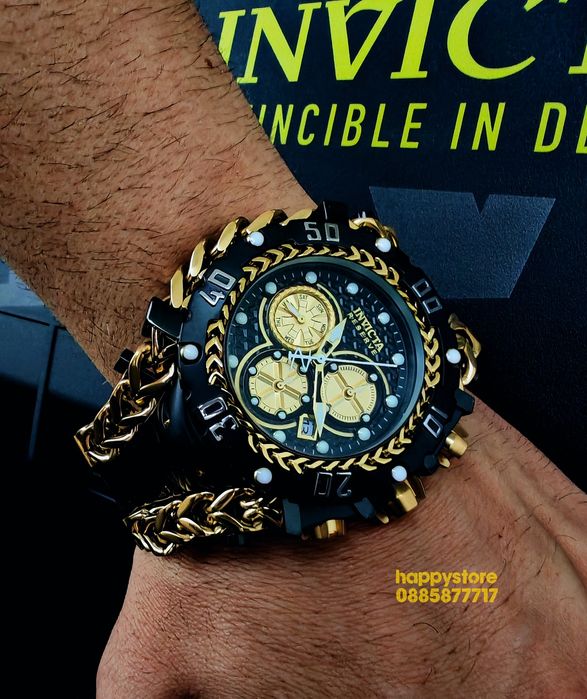 INVICTA Gladiator Black/Gold 60 mm, Инвикта нов ръчен часовник