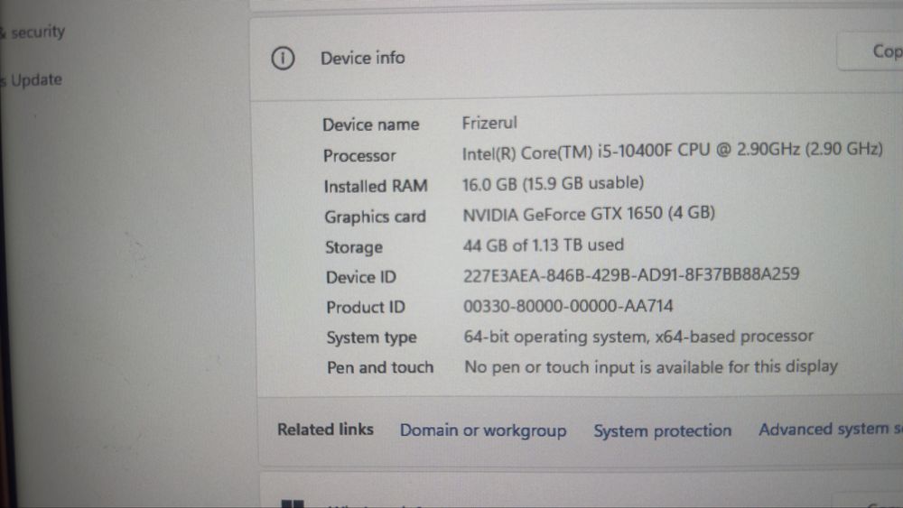 PC Gaming i5-10400F, GTX 1650 4GB, 16GB RAM, SSD + HDD – Stare Perfectă