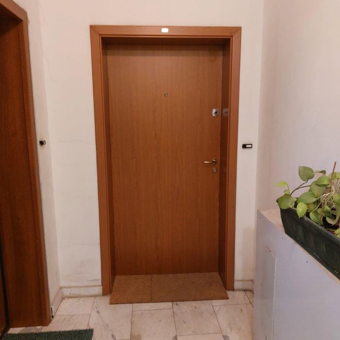 Врата за вход – дърво и MDF, 95/200 см, с патрон и дръжки