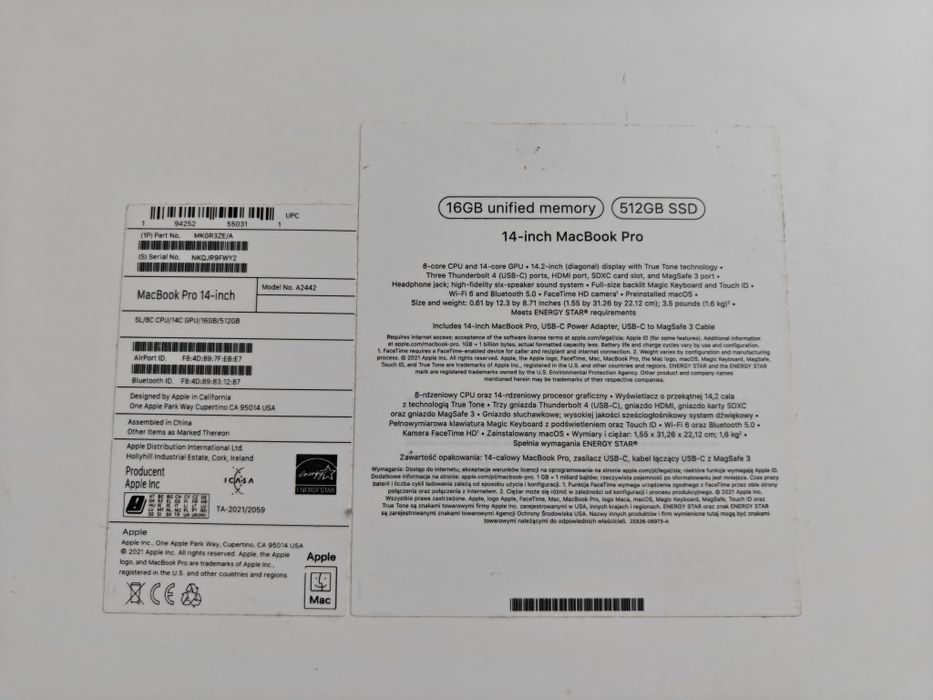 MacBook Pro 14” M1 Pro - baterie 123 cicluri