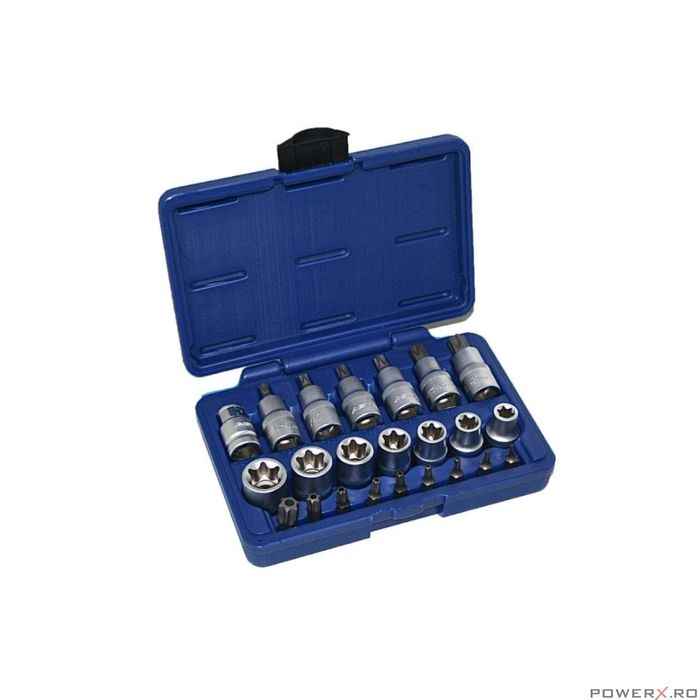 Trusa biti si chei tubulare torx si tip E, 1/2", 23 piese, Asta