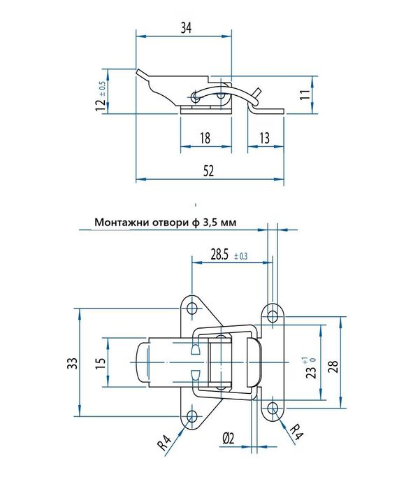 Метална закопчалка с насрещник за машина, сандък или кошер