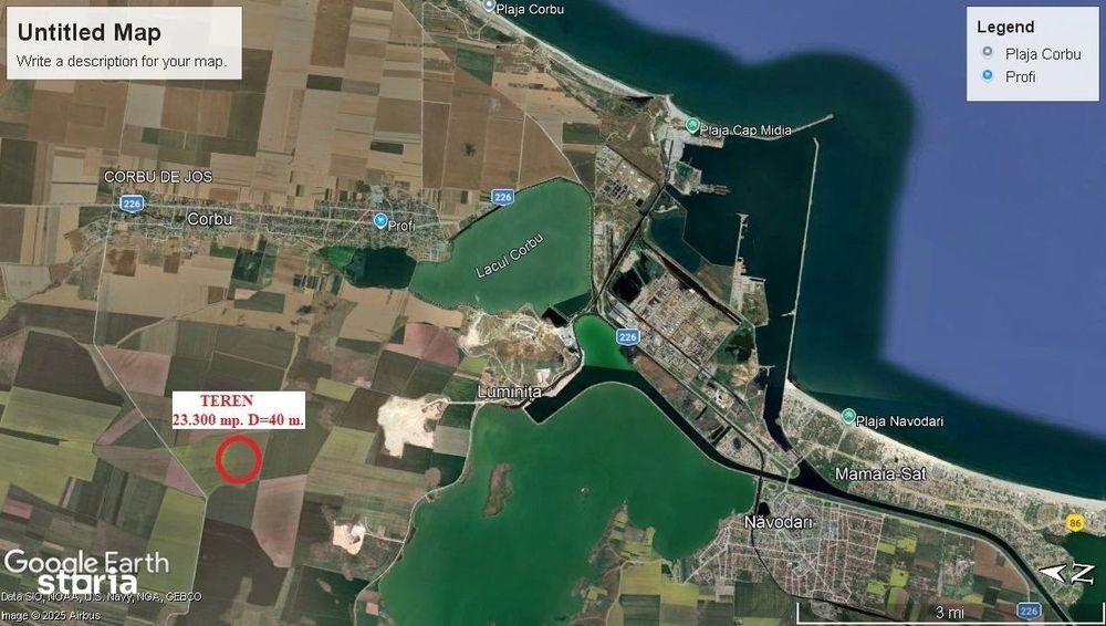 Corbu Teren Agricol 23.300 Mp. D=40 M. Ideal Investitie Pret 19.900 E