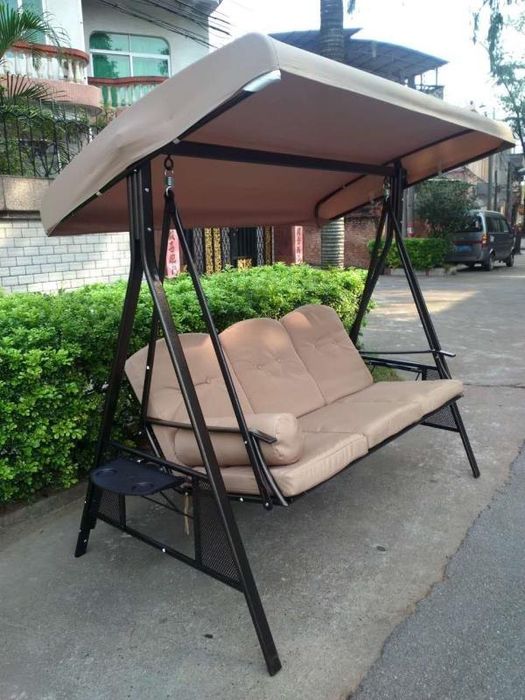 Садовые качели с навесом, серый цвет, 3-местные