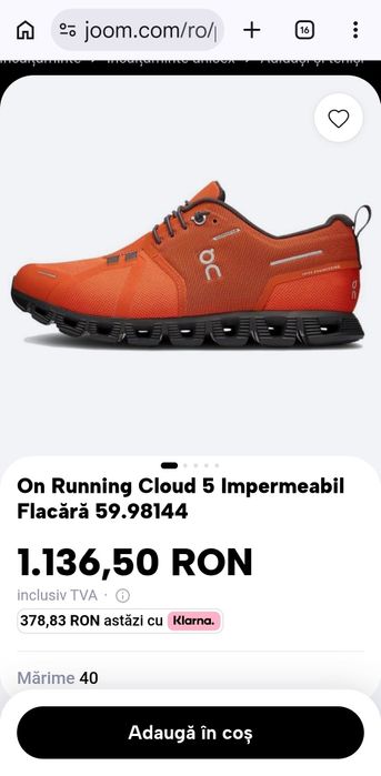 Adidasi On running Cloud 5 Waterproof Flame eclipse, marimea 43