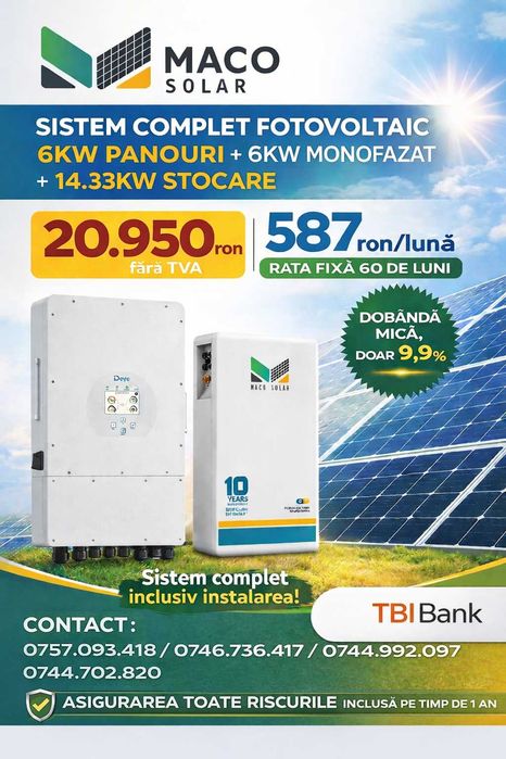 Sistem fotovoltaic cu montaj inclus.Si in rate fixe