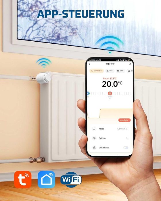 Termostat Inteligent Radiator DEWENWILS WiFi – Programabil, Control prin Aplicatie, Alexa Google, Economie Energie