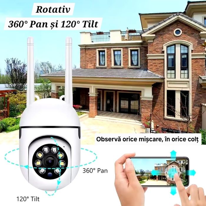 Cameră WiFi Audio-Video PTZ. Interior/Exterior. Notificări/Alarme