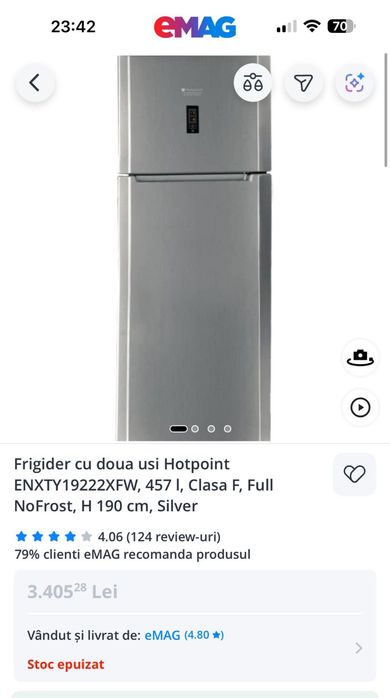 Frigider Ariston hotpoint 457L 190cm