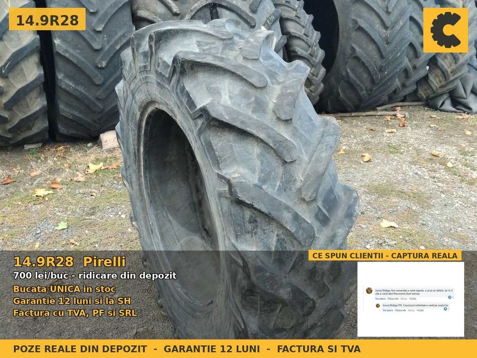 Anvelope Cauciucuri 14.9R28 14.9 R28 14.9-28 380/85R28 14928 Pirelli Tractor Punte Spate Tractiune SH Second Hand GARANTIE Factura TVA Livrare Rapida