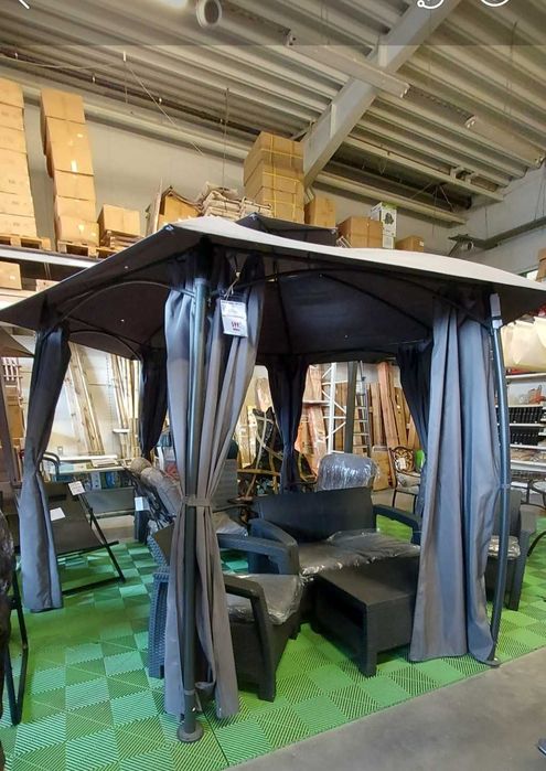 Чисто нова градинска шатра със завеси, цвят графит, неразопакована