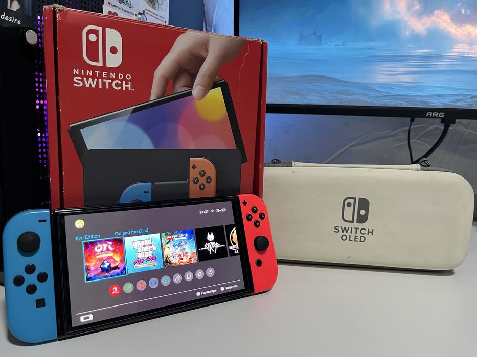 Nintendo switch oled neon red прошитая,чипованная