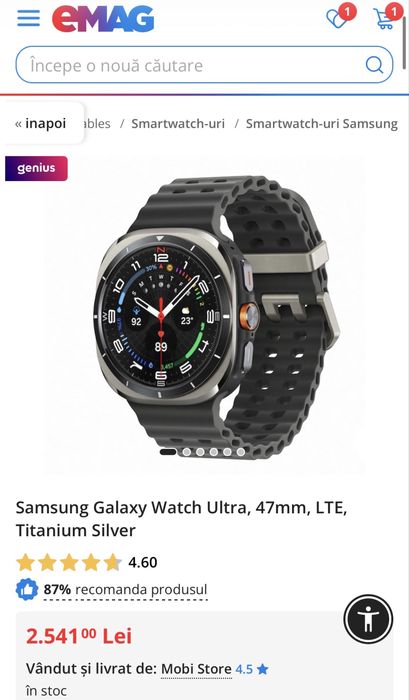 MDM vinde: Samsung Galaxy Watch Ultra, LTE, 47mm, Titanium Silver.