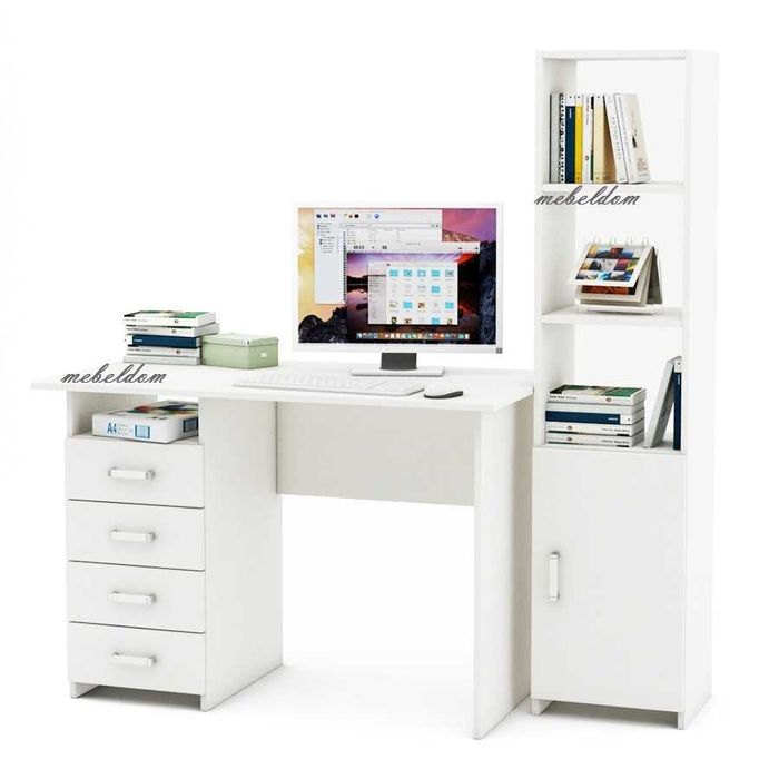 Бюро 110см. с 4 чекмеджета и етажерка с плавна врата(код-0911)