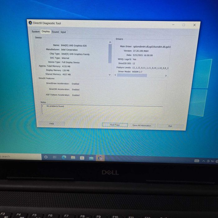 Laptop Dell  Inspiron 5584 Intel Core i3-8145U X2 3.9GHz 8GB 32144