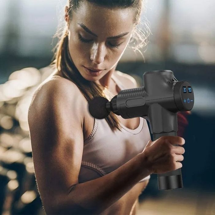 Aparat/pistol profesional masaj V1 LED 30viteze,2500mah,6capete,geanta