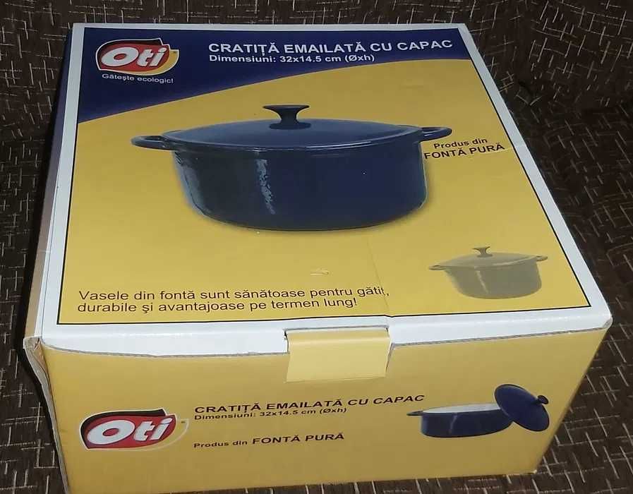 Cratiță din fontă emailată cu capac