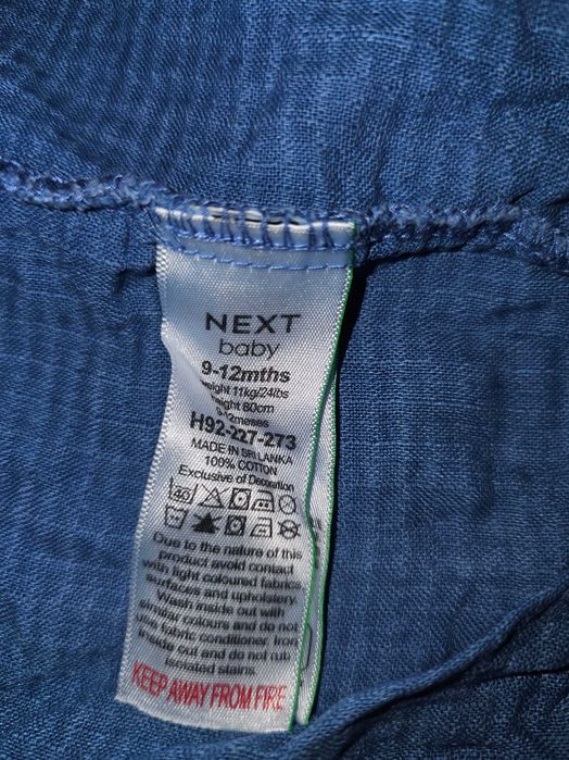 Salopeta denim bebe Next 9-12 luni, marimea 80cm