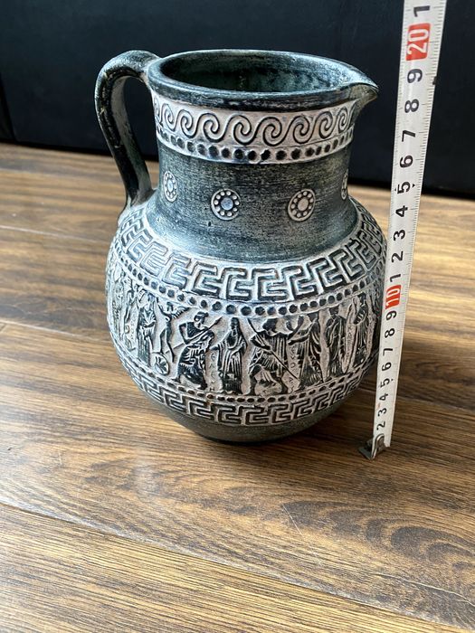 Ръчно изработени гръцка кана и чиния, керамична масивна ваза