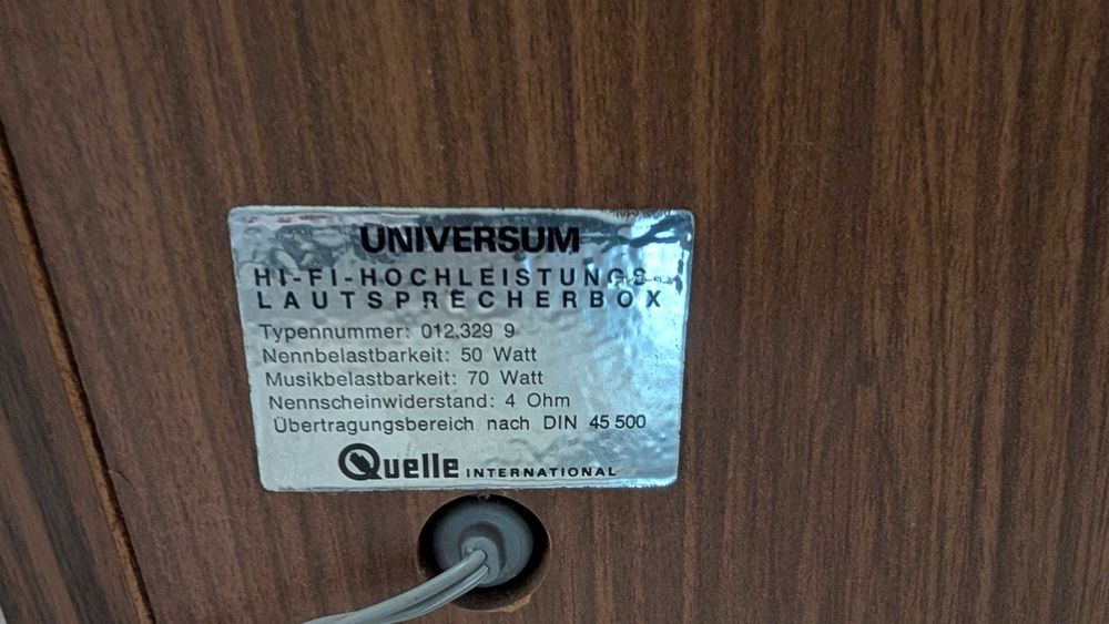 Boxe Universum Hi-Fi Quelle 012.329 9, Germania 1973, Design Pioneer