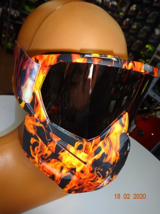 Маска за лице + очила ghost rider чопър мотор мото с пламаци нова