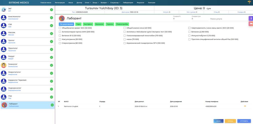 Klinika uchun CRM dastur – Navbat, kassir, hisobot