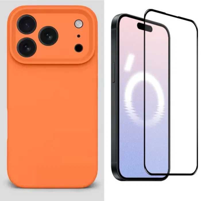 Husa Silicon ( diverse culori ) si Folie Sticla iPhone 17 Pro Max