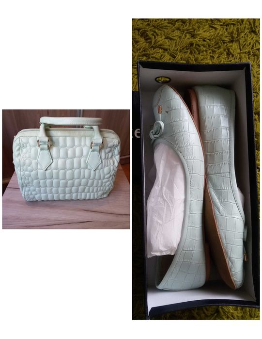 Кожанные балетки и сумка бирюзового цвета Цена за обе