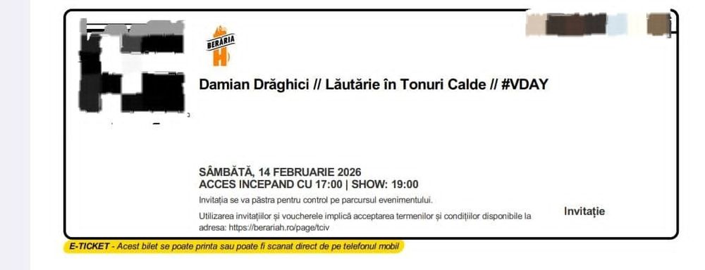 Invitații Beraria H Damian Daghici 14 februarie