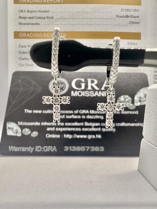 Сребърни обеци кръстчета с мойсанит (Диамант)