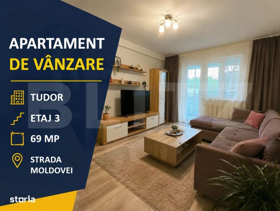 Apartament cu 3 camere de vanzare, 69 mp – Str. Moldovei, Tudor Vlad
