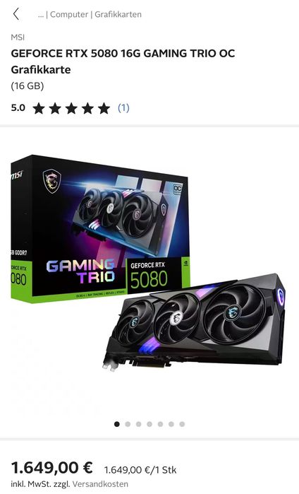 Msi geforce rtx 5080 16gb gaming trio oc