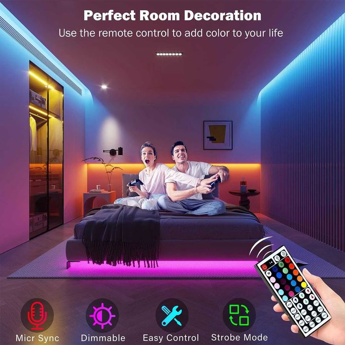 RGB LED лента 10m стайна лампа, APP контрол гъвкава лента за декорация