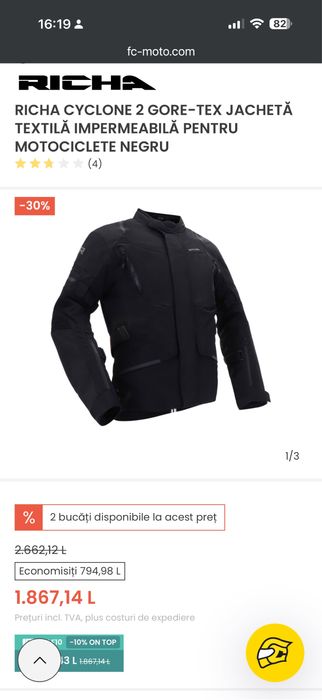 RICHA CYCLONE 2 gore-tex  impermeabila  NEGRU, S