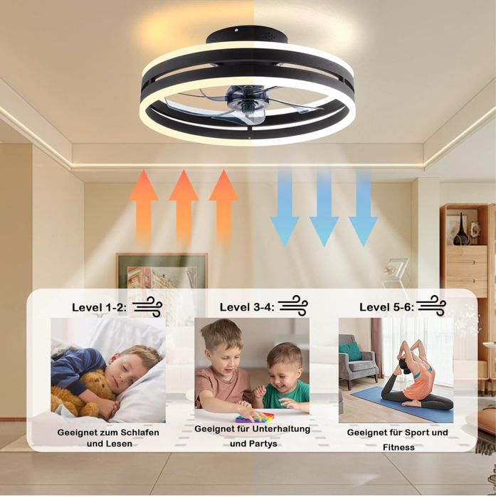 Вентилатор за таван с дистанционно/APP управление, черен