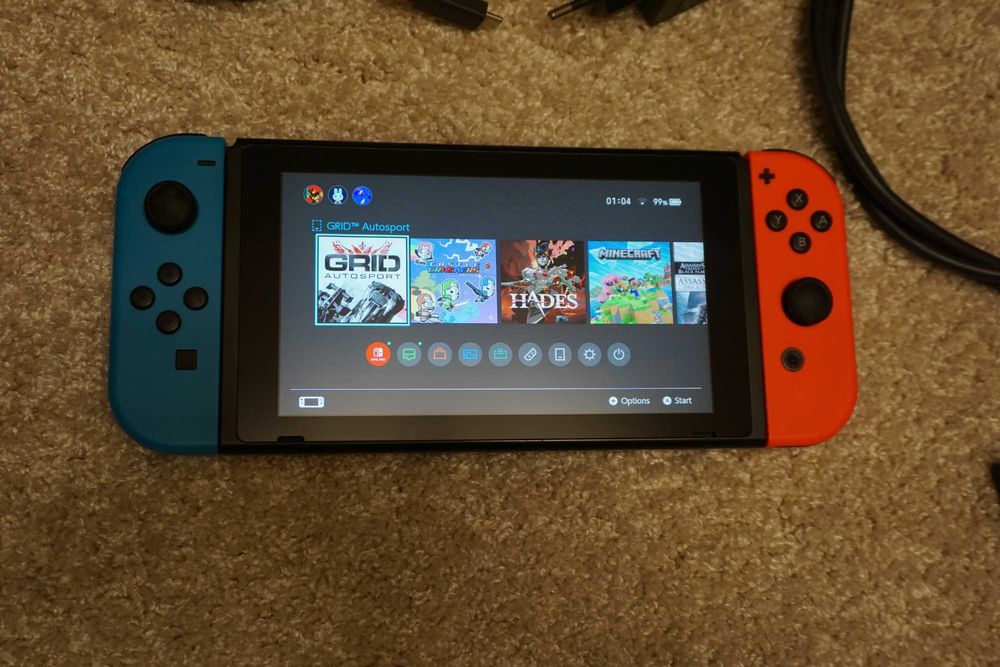 Nintendo Switch (v1) – пълен комплект + LAN адаптер + 512 GB SD