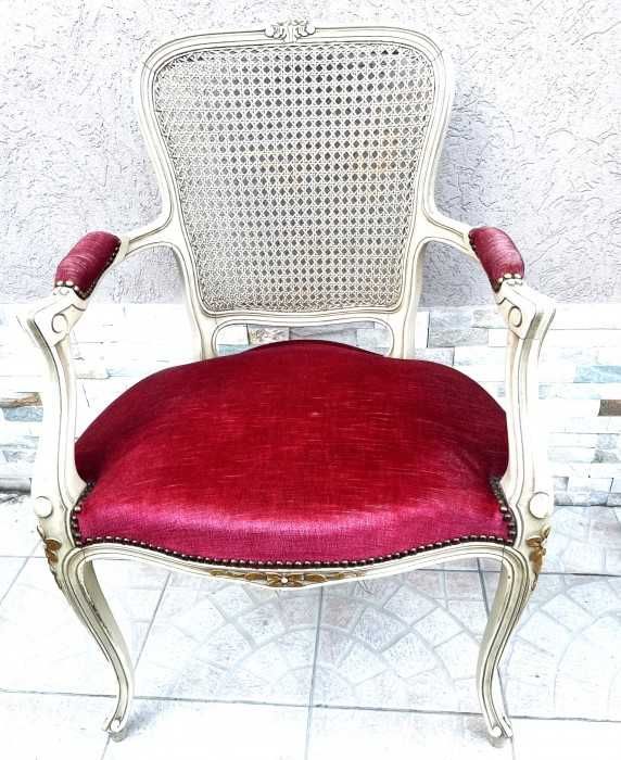 Rafinat fotoliu Ludovic XVI-spatar din ratan-tapiterie catifea-Franta