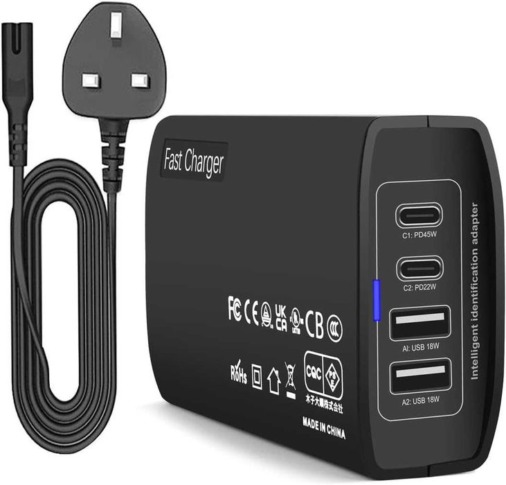 Универсално зарядно 100W, 2 USB-C + 2 USB-A порта, черно ; бяло