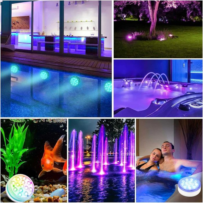 Комплект от 4 LED лампи за басейн RGB, IP68, с дистанционно