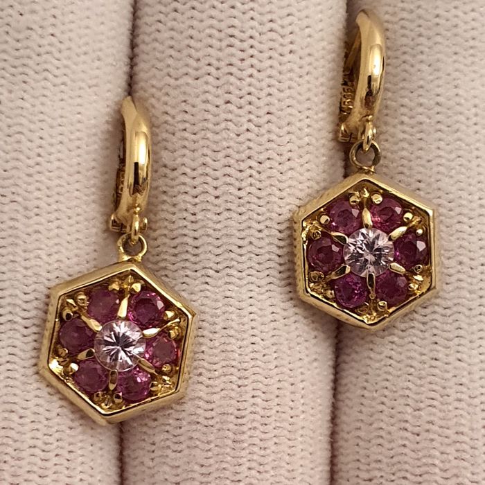 cercei unicat aur 14k cu safire si rubine naturale