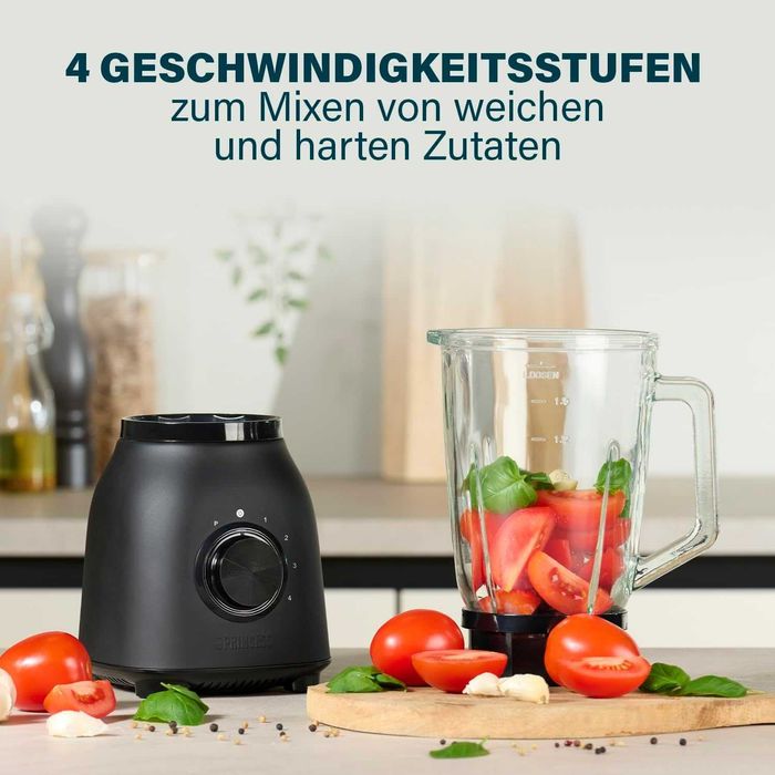 Блендер Princess Black Steel 6 остриета 1000W, стъклена кана 1,5 литра