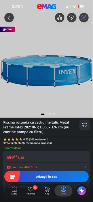 Piscina rotunda cu cadru meltalic Metal Frame Intex 28210NP, D366xH76 cm (nu contine pompa cu filtru)