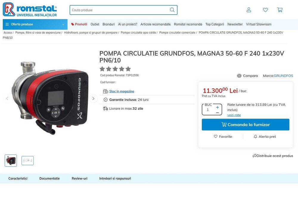 Pompa circulatie apa electronica Magna3 Grundfos Clasa A 50-60 F 240