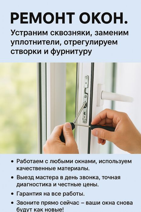Профессиональный ремонт окон. Регулировка, утепление, уплотнители