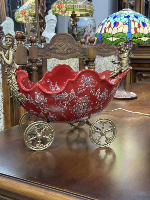 Fructiera deosebita din portelan craquelle si elemente bronz