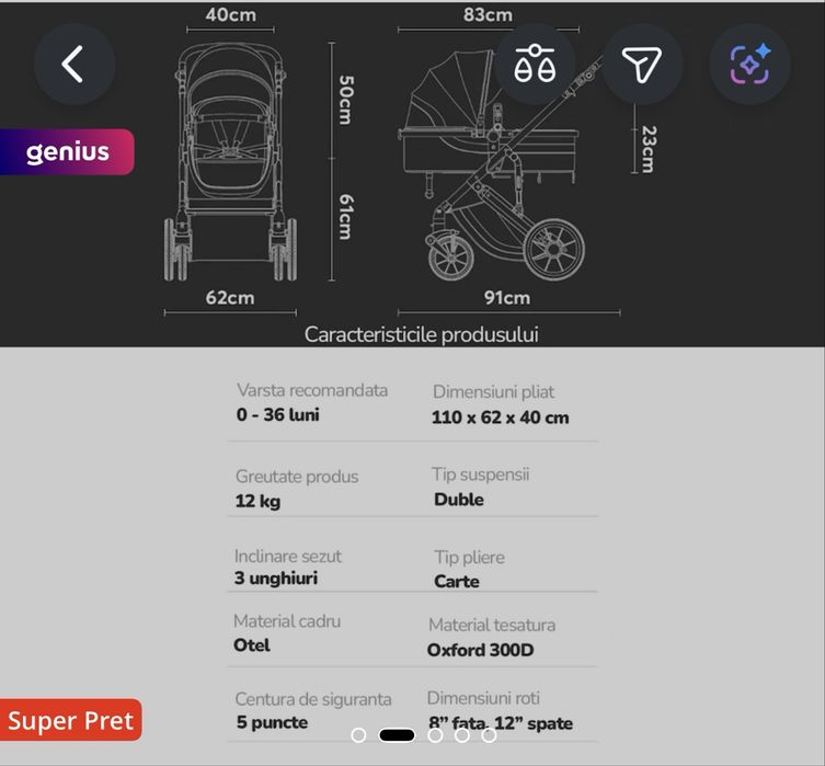 Vand carucior bebelusi 3 in 1  Nou