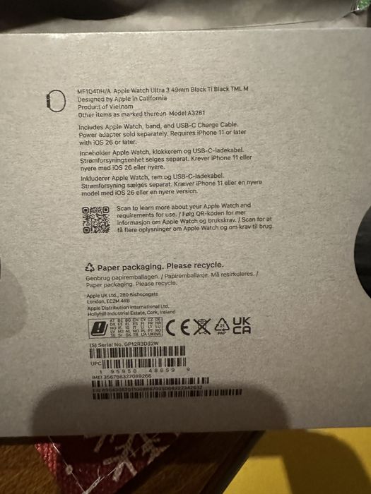 Apple Watch Ultra 3 Black with Milanese Strap M Size