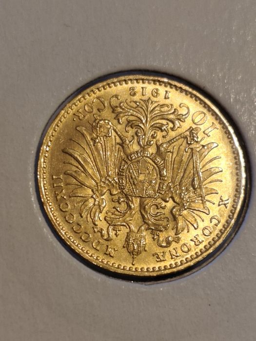 10 корони 1912 год, Австрия, император Франц Йозеф, злато 3.39 гр, проба 900/1000