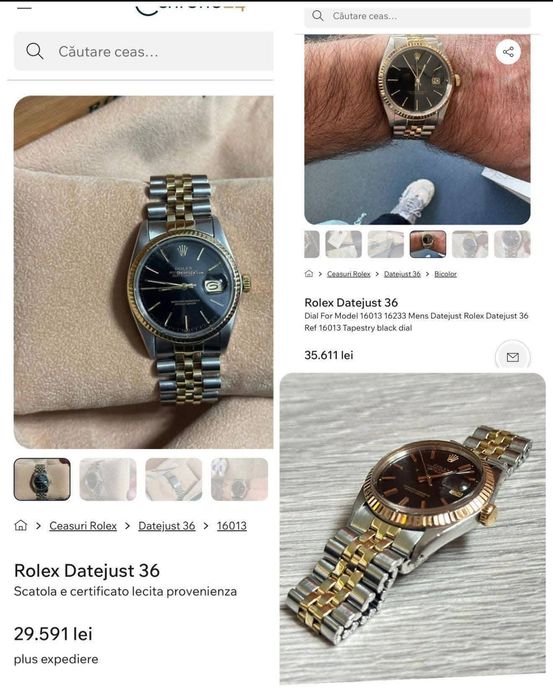 Ceas Rolex Datejust 36,Aur
18K+Otel,referință 1601,