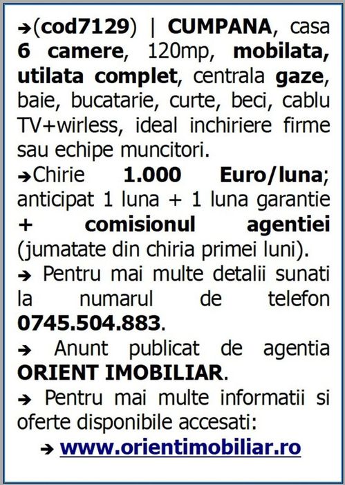 Cumpana, casa 6 camere, mobilata, inchirieri